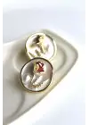 Vintage Kırmızı Gül Motifli 3d Tablo Tasarım Kadın Çelik Küpe Gold Kararmaz Renk Atmaz