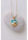 Vintage Incili Istiridye Motifli 3d Tablo Tasarım Kadın Çelik Kolye Gold Kararmaz Renk Atmaz