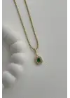 Yeşil Baget Taşlı Kare Tasarım Kadın Çelik Kolye Gold Kararmaz Renk Atmaz