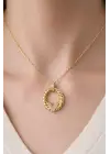 Zarif Burgulu Elips Zirkon Taşlı V Tasarım Kadın Çelik Kolye Gold Kararmaz Renk Atmaz