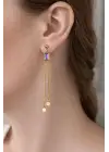 Opal Baget Taşlı Sallantılı Tasarım Kadın Çelik Küpe Gold Kararmaz Renk Atmaz