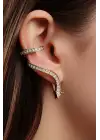 Yılan Tasarım Dizi Baget Zirkon Taşlı Kıkırdaklı Earcuff Gold Kıkırdak Küpe Kararmaz Renk Atmaz