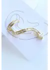 Yılan Tasarım Dizi Baget Zirkon Taşlı Kıkırdaklı Earcuff Gold Kıkırdak Küpe Kararmaz Renk Atmaz