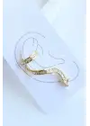 Yılan Tasarım Dizi Baget Zirkon Taşlı Kıkırdaklı Earcuff Gold Kıkırdak Küpe Kararmaz Renk Atmaz