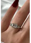 3 Taşlı Vintage Tasarım Kadın Çelik Yüzük Gümüş Kararmaz Renk Atmaz