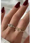 3 Taşlı Vintage Tasarım Kadın Çelik Yüzük Gümüş Kararmaz Renk Atmaz
