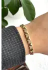 Ters Kalp Tasarım Kadın Çelik Bileklik Altın Kararmaz Renk Atmaz