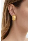 Ribbed Bombe Tasarım Kadın Çelik Küpe Altın Kararmaz Renk Atmaz