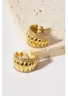 Ribbed Bombe Tasarım Kadın Çelik Küpe Altın Kararmaz Renk Atmaz