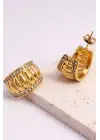 Ribbed Bombe Tasarım Kadın Çelik Küpe Altın Kararmaz Renk Atmaz