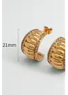 Ribbed Bombe Tasarım Kadın Çelik Küpe Altın Kararmaz Renk Atmaz