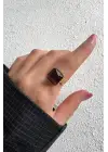 Aurum Brown Tasarım Ayarlanabilir Kadın Çelik Yüzük Altın Kararmaz Renk Atmaz