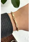 Elegant Tasarım Gömme Zirkon Taş Elips Model Ayarlanabilir Kelepce Kadın Çelik Bileklik Altın