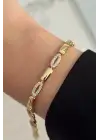 Elegant Tasarım Gömme Zirkon Taş Elips Model Ayarlanabilir Kelepce Kadın Çelik Bileklik Altın