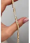 Elegant Tasarım Gömme Zirkon Taş Elips Model Ayarlanabilir Kelepce Kadın Çelik Bileklik Altın