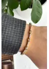 Sıralı Su Yolu Tasarım Taşlı Kelepçe Kadın Çelik Bileklik Altın Kararmaz Renk Atmaz