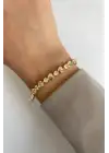 Zirkon Taşlı Kalpli Full Tasarım Kelepçe Kadın Çelik Bileklik Altın Kararmaz Renk Atmaz