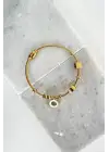 Romen Charmlı Kalp Ve Kelebek Detaylı Mıknatıslı Kelepce Kadın Çelik Bileklik Altın Kararmaz