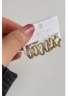 6lı Yildizkalpoval Halka Tasarım Gold Kadın Çelik Küpe Altın Kararmaz Renk Atmaz
