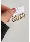 6lı Yildizkalpoval Halka Tasarım Gold Kadın Çelik Küpe Altın Kararmaz Renk Atmaz