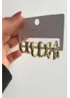 6lı Yildizkalpoval Halka Tasarım Gold Kadın Çelik Küpe Altın Kararmaz Renk Atmaz