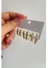 6lı Yildizkalpoval Halka Tasarım Gold Kadın Çelik Küpe Altın Kararmaz Renk Atmaz