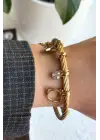 Nazar Boncuğu Charmlı Kelepçe Kadın Çelik Bileklik Gold Kararmaz Renk Atmaz