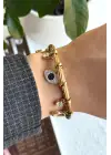 Nazar Boncuğu Charmlı Kelepçe Kadın Çelik Bileklik Gold Kararmaz Renk Atmaz