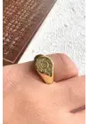 Gold Güneş Figürlü Plaka Tasarım Ayarlanabilir Serçe Parmak Yüzüğü Çelik Yüzük Altın Kararmaz
