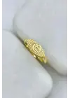 Gold Plaka Gök Yüzü İşlemeli Ayarlanabilir Serçe Parmak Yüzüğü Çelik Yüzük Altın Kararmaz Renk Atmaz