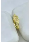 Gold Plaka Gök Yüzü İşlemeli Ayarlanabilir Serçe Parmak Yüzüğü Çelik Yüzük Altın Kararmaz Renk Atmaz