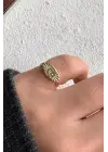 Gold Plaka Gök Yüzü İşlemeli Ayarlanabilir Serçe Parmak Yüzüğü Çelik Yüzük Altın Kararmaz Renk Atmaz