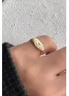 Gold Plaka Gök Yüzü İşlemeli Ayarlanabilir Serçe Parmak Yüzüğü Çelik Yüzük Altın Kararmaz Renk Atmaz