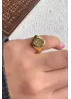 Gold Plaka Tasarım Zirkon Taşlı Kutup Yıldızı Model Ayarlanabilir Serçe Parmak Yuzugu Çelik Yüzük