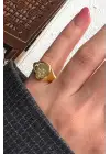 Gold Plaka Tasarım Zirkon Taşlı Kutup Yıldızı Model Ayarlanabilir Serçe Parmak Yuzugu Çelik Yüzük