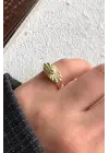 Vintage Gold Göz Motifli Nokta Zirkon Taşlı Tasarım Ayarlanabilir Serçe Parmak Yuzugu Çelik Yüzük