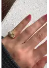 Vintage Gold Göz Motifli Nokta Zirkon Taşlı Tasarım Ayarlanabilir Serçe Parmak Yuzugu Çelik Yüzük