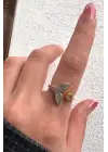 Çift Renk Seri Mermaid Balık Kuyruğu Tasarım Zirkon Taşlı Ayarlanabilir Çelik Yüzük Kararmaz