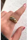 Çift Renk Seri Zirkon Taşlı Royal Chain Tasarım Ayarlanabilir Çelik Yüzük Kararmaz Renk Atmaz