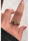 Çift Renk Seri Zirkon Taşlı Lucky Bloom Zirkon Taşlı Yonca Tasarım Ayarlanabilir Çelik Yüzük