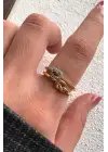 Çift Renk Seri Knot Love Tasarım Zirkon Taşlı Düğüm Bağ Kilit Model Ayarlanabilir Çelik Yüzük