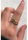 Çift Renk Seri Knot Love Tasarım Zirkon Taşlı Düğüm Bağ Kilit Model Ayarlanabilir Çelik Yüzük