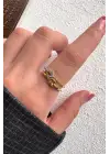 Çift Renk Seri Knot Love Tasarım Zirkon Taşlı Düğüm Bağ Kilit Model Ayarlanabilir Çelik Yüzük