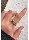 Çift Renk Seri Knot Love Tasarım Zirkon Taşlı Düğüm Bağ Kilit Model Ayarlanabilir Çelik Yüzük