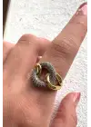 Çift Renk Seri Chain Love Tasarım Zirkon Taşlı Ayarlanabilir Çelik Yüzük Kararmaz Renk Atmaz