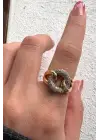 Çift Renk Seri Chain Love Tasarım Zirkon Taşlı Ayarlanabilir Çelik Yüzük Kararmaz Renk Atmaz