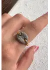 Çift Renk Seri Luna Disc Tasarım Zirkon Taşlı Ayarlanabilir Çelik Yüzük Kararmaz Renk Atmaz