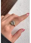 Çift Renk Seri Luna Disc Tasarım Zirkon Taşlı Ayarlanabilir Çelik Yüzük Kararmaz Renk Atmaz