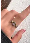 Çift Renk Seri Triple Coin Tasarım Zirkon Taşlı Ayarlanabilir Kadın Çelik Yüzük Kararmaz Renk Atmaz