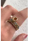 Çift Renk Seri Golden Buckle Tasarım Zirkon Taşlı Ayarlanabilir Çelik Yüzük Kararmaz Renk Atmaz